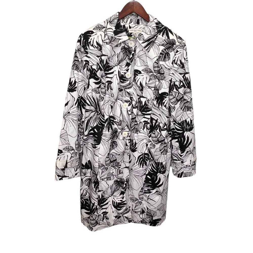 Amanda Smith Suits Black & White Leaf Print Trench Coat Size 16
